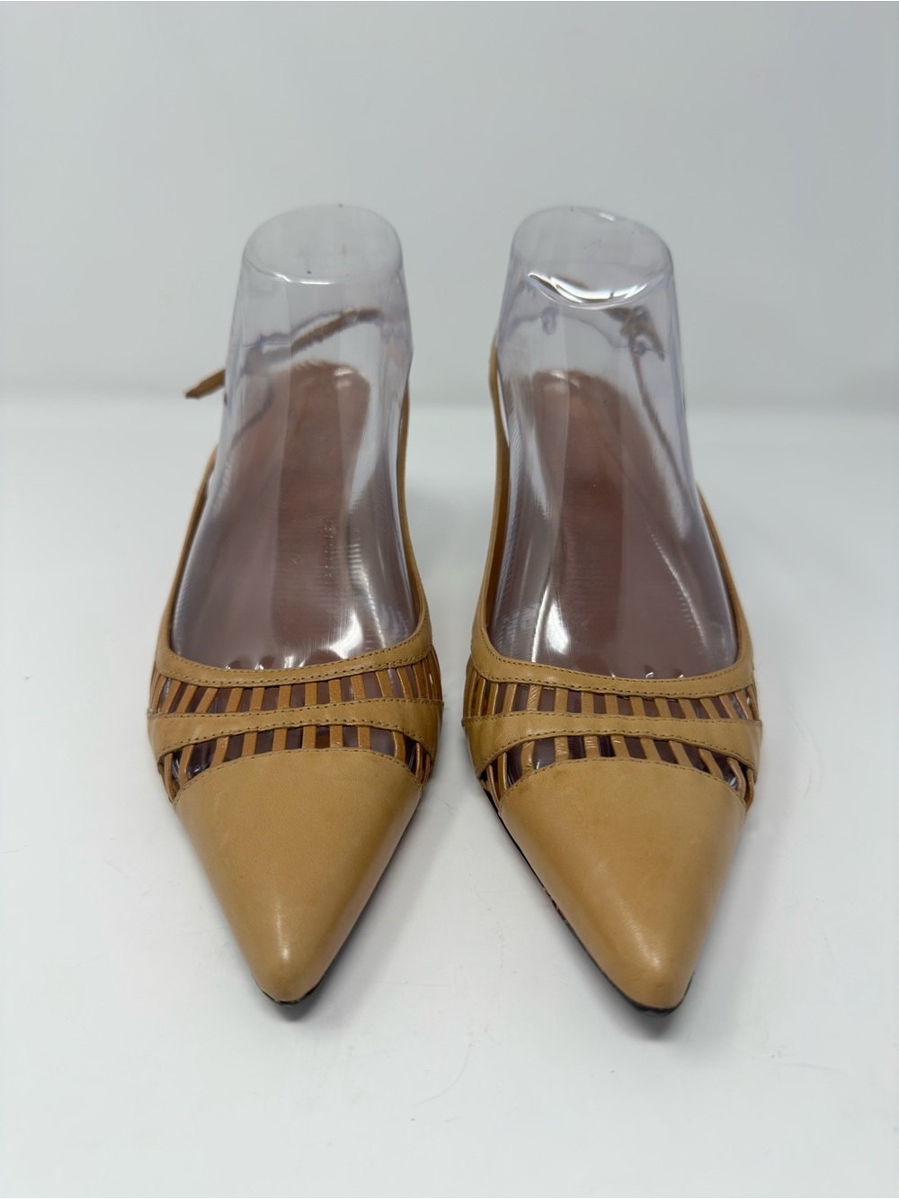 Cole Haan Tan Woven Leather Slingback Pointed Toe Kitten Heels Size 10B Office - Picture 2 of 9